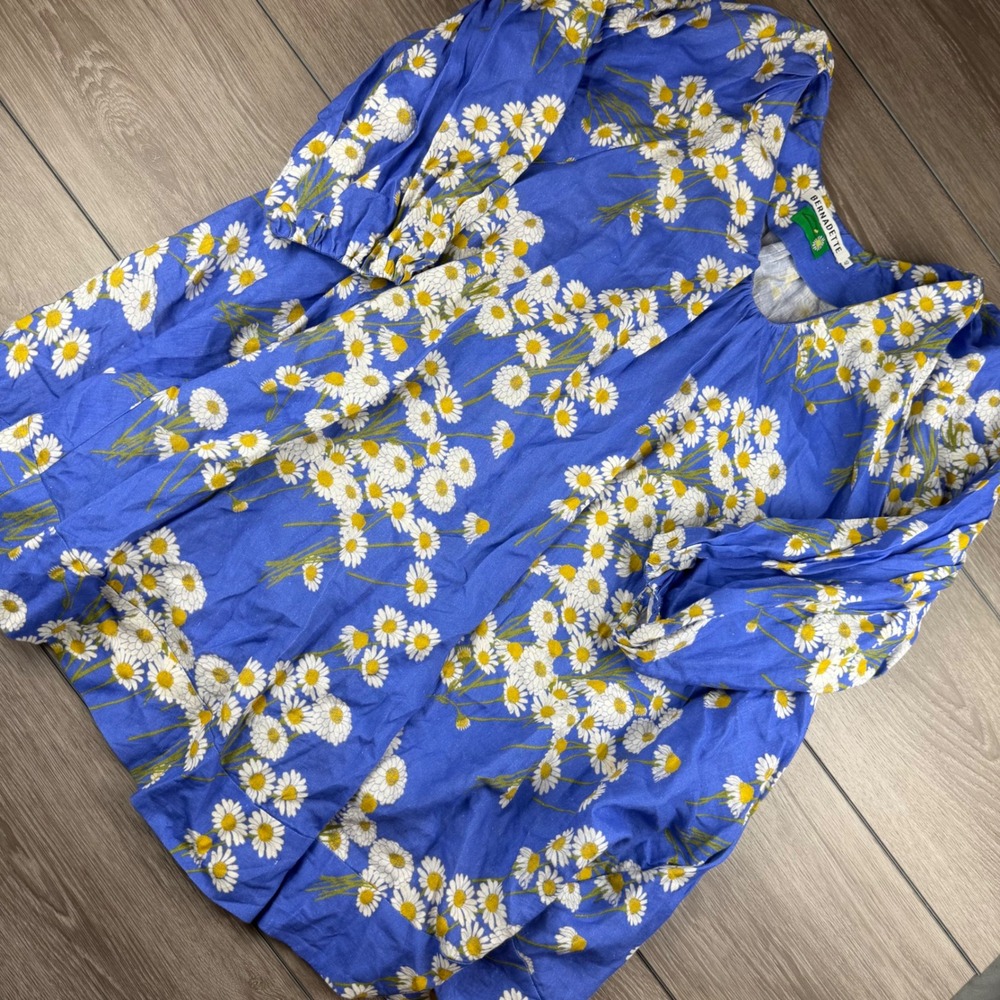 Bernadette Women Mini Dress Daisy Floral Linen Blue Size 8